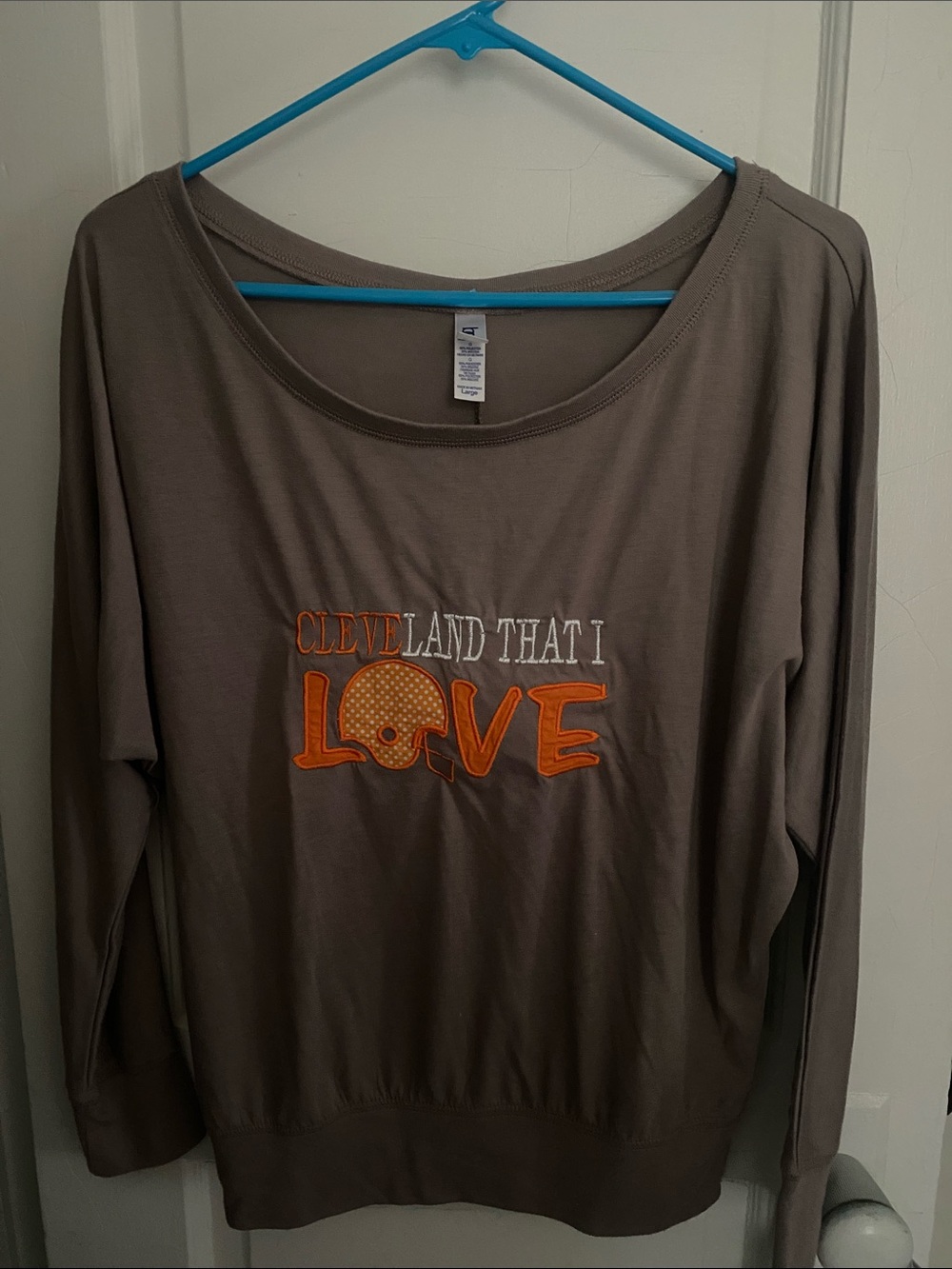 Bella Canvas Taupe Long-Sleeve Top with Orange LOVE Graphic
